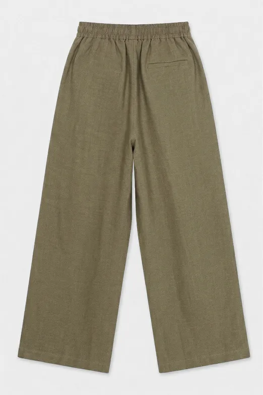 Bayan Haki % 100  Keten Oversize Pantolon - BSL
