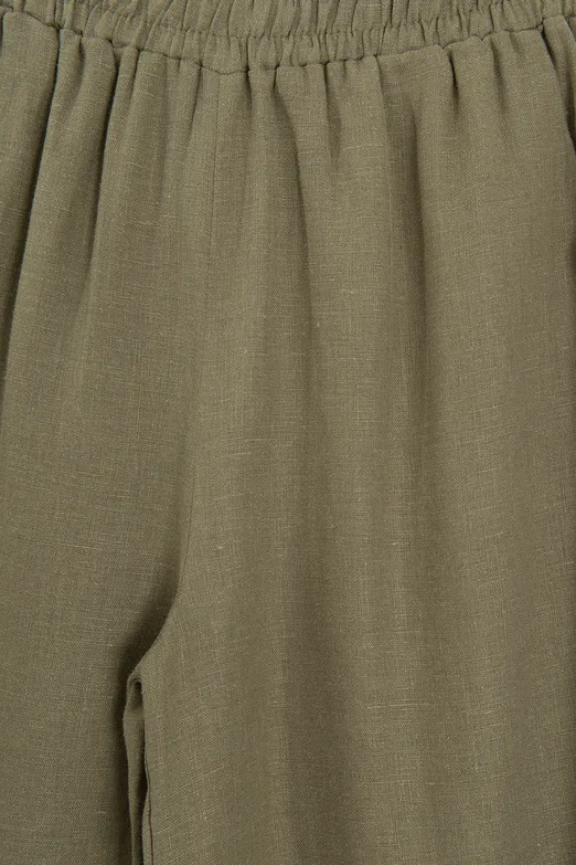 Bayan Haki % 100  Keten Oversize Pantolon - BSL