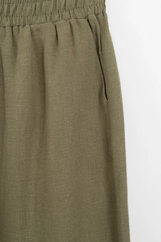 Bayan Haki % 100  Keten Oversize Pantolon - BSL