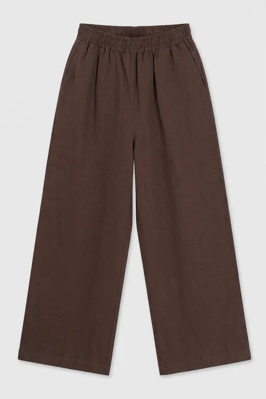 Bayan Kahverengi % 100  Keten Oversize Pantolon - BSL