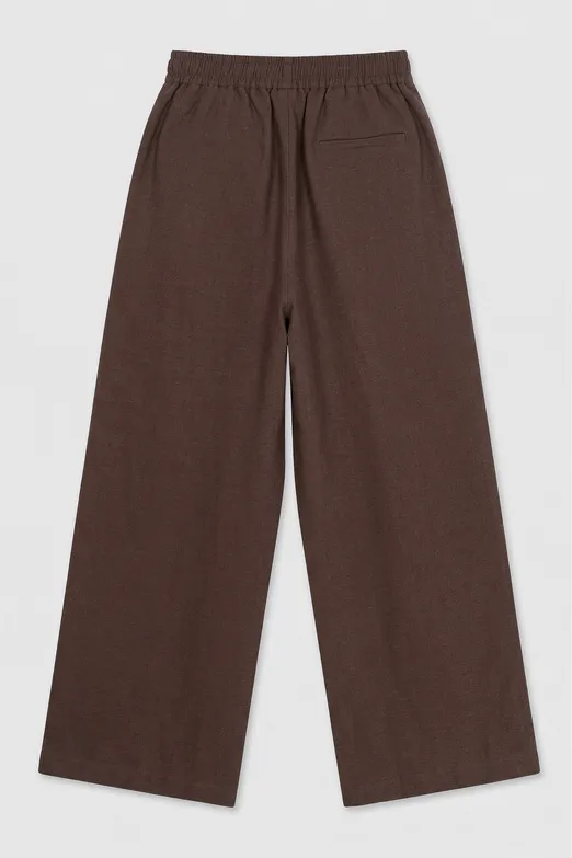 Bayan Kahverengi % 100  Keten Oversize Pantolon - BSL