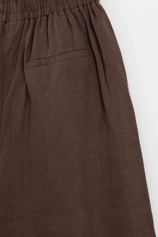 Bayan Kahverengi % 100  Keten Oversize Pantolon - BSL