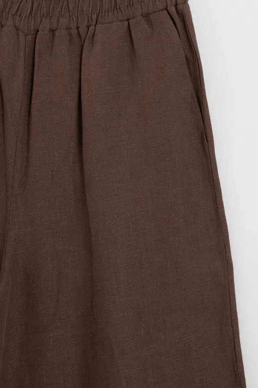 Bayan Kahverengi % 100  Keten Oversize Pantolon - BSL