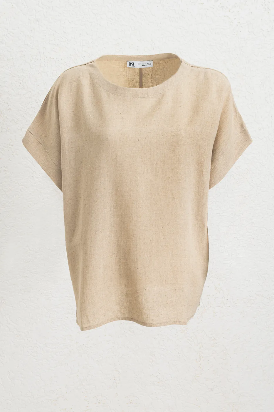 Bayan Bej Keten Karışım Oversize Bluz