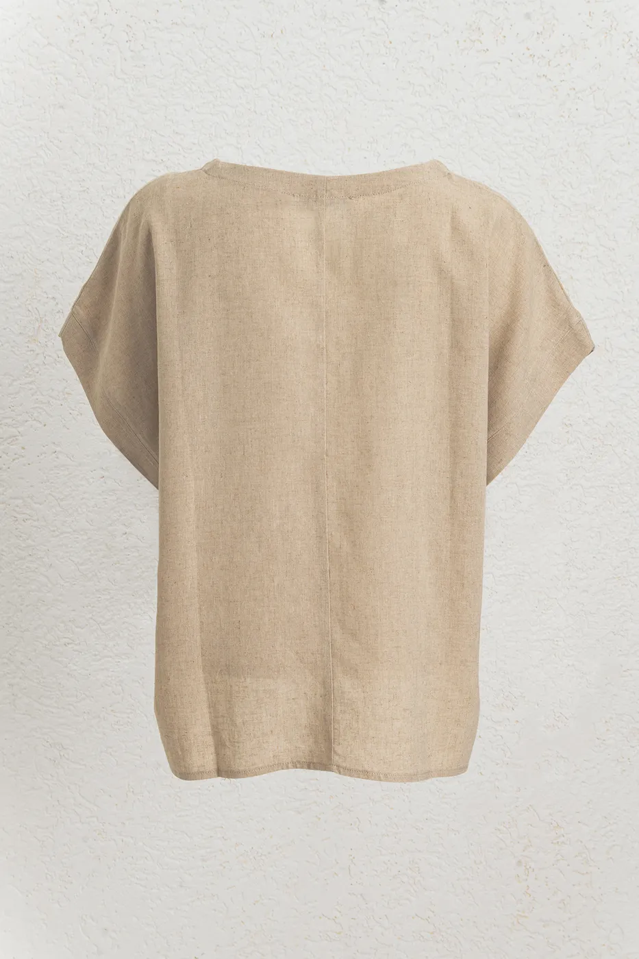 Bayan Bej Keten Karışım Oversize Bluz