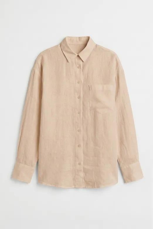 Bayan Bej % 100 Keten Oversıze Gömlek - BSL