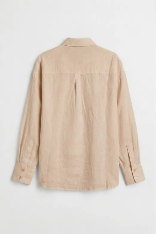 Bayan Bej % 100 Keten Oversıze Gömlek - BSL