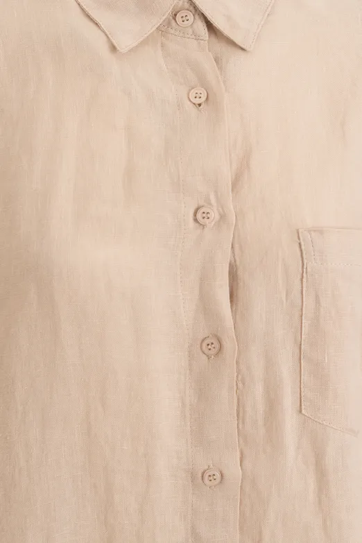 Bayan Bej % 100 Keten Oversıze Gömlek - BSL