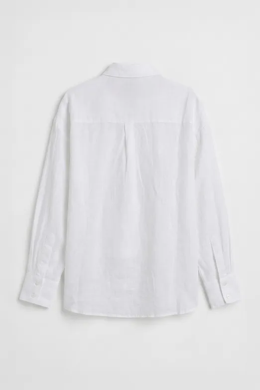 Bayan Beyaz % 100 Keten Oversıze Gömlek - BSL