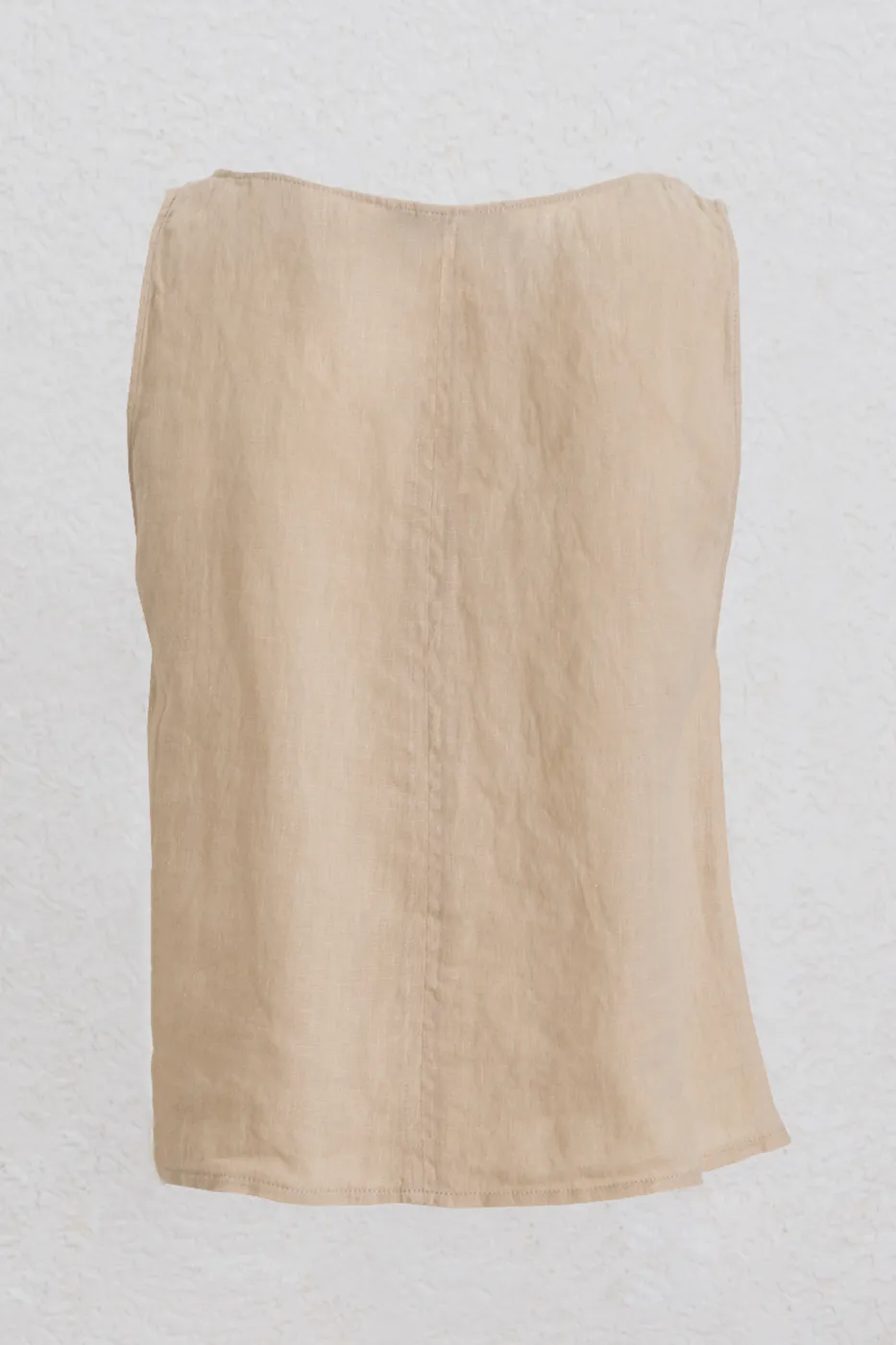 Bayan Bej % 100 Keten V Yakalı Bol Bluz