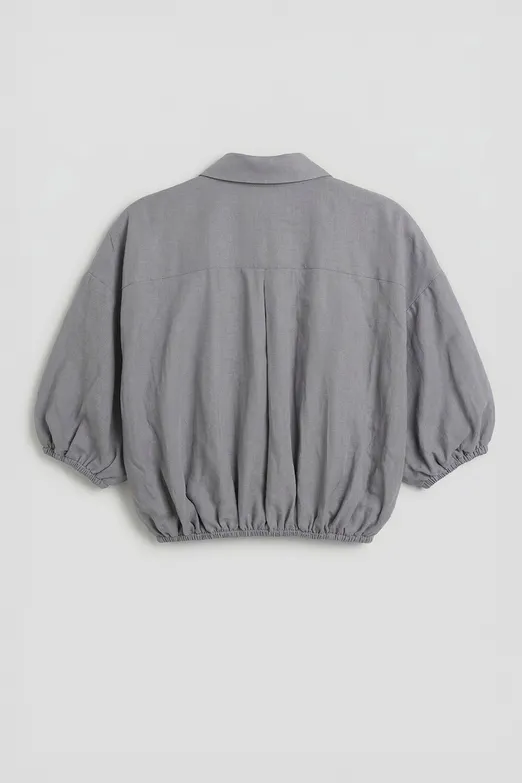 Bayan Gri Crop Balon Bluz - BSL