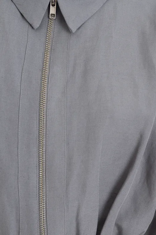 Bayan Gri Crop Balon Bluz - BSL