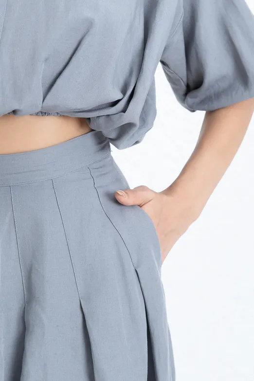 Bayan Gri Crop Balon Bluz - BSL