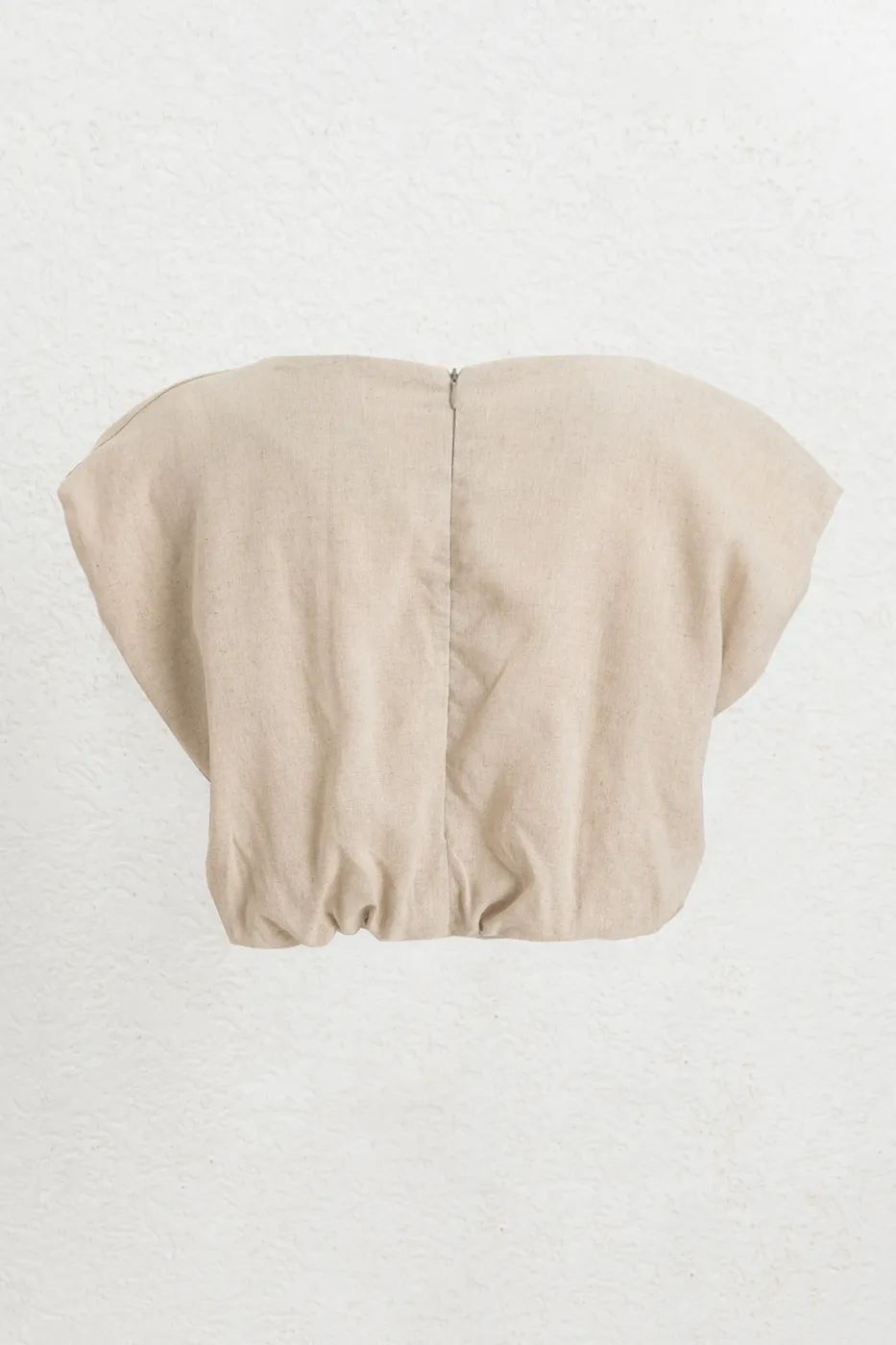 Bayan Bej Degaje Yakalı Balon Bluz