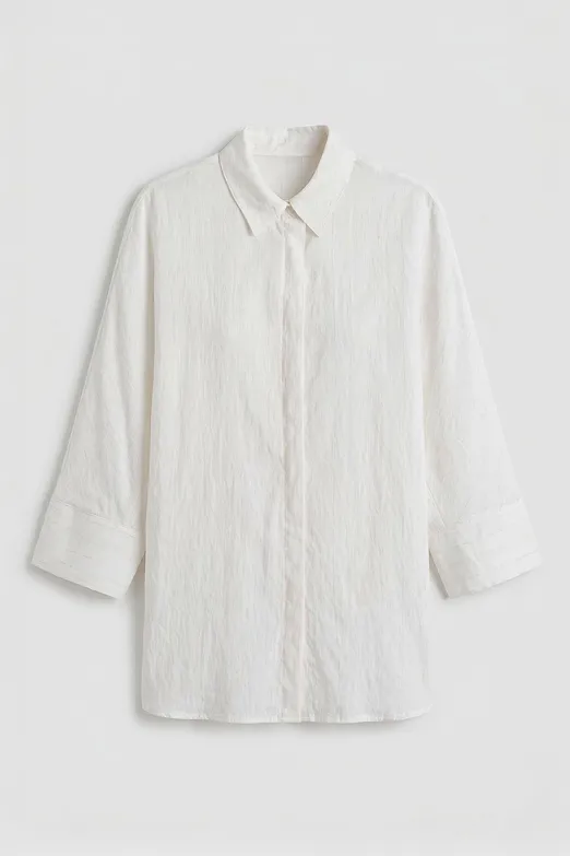 Bayan Ekru Keten Karışımlı Oversıze Gömlek - BSL