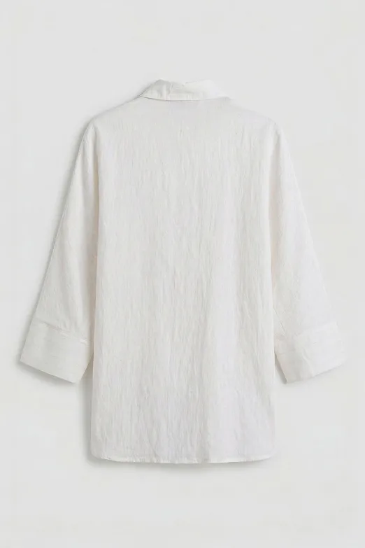 Bayan Ekru Keten Karışımlı Oversıze Gömlek - BSL