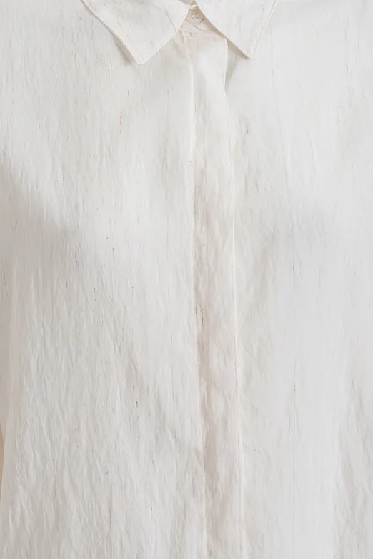 Bayan Ekru Keten Karışımlı Oversıze Gömlek - BSL