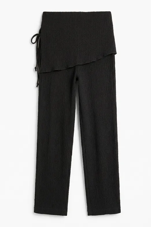 Bayan Siyah Dokulu Bağcıklı Pareolu Pantolon - BSL