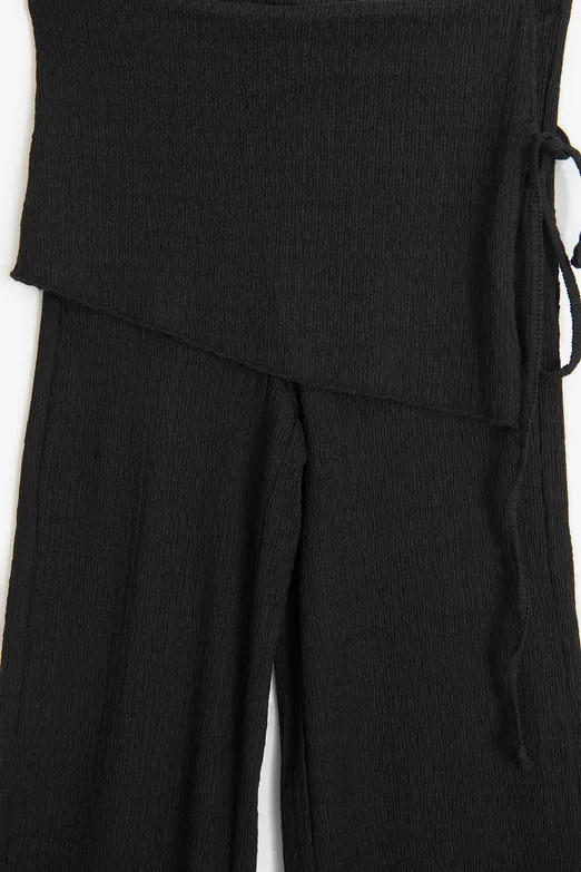 Bayan Siyah Dokulu Bağcıklı Pareolu Pantolon - BSL