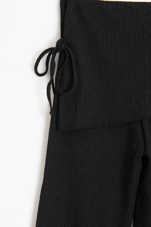 Bayan Siyah Dokulu Bağcıklı Pareolu Pantolon - BSL