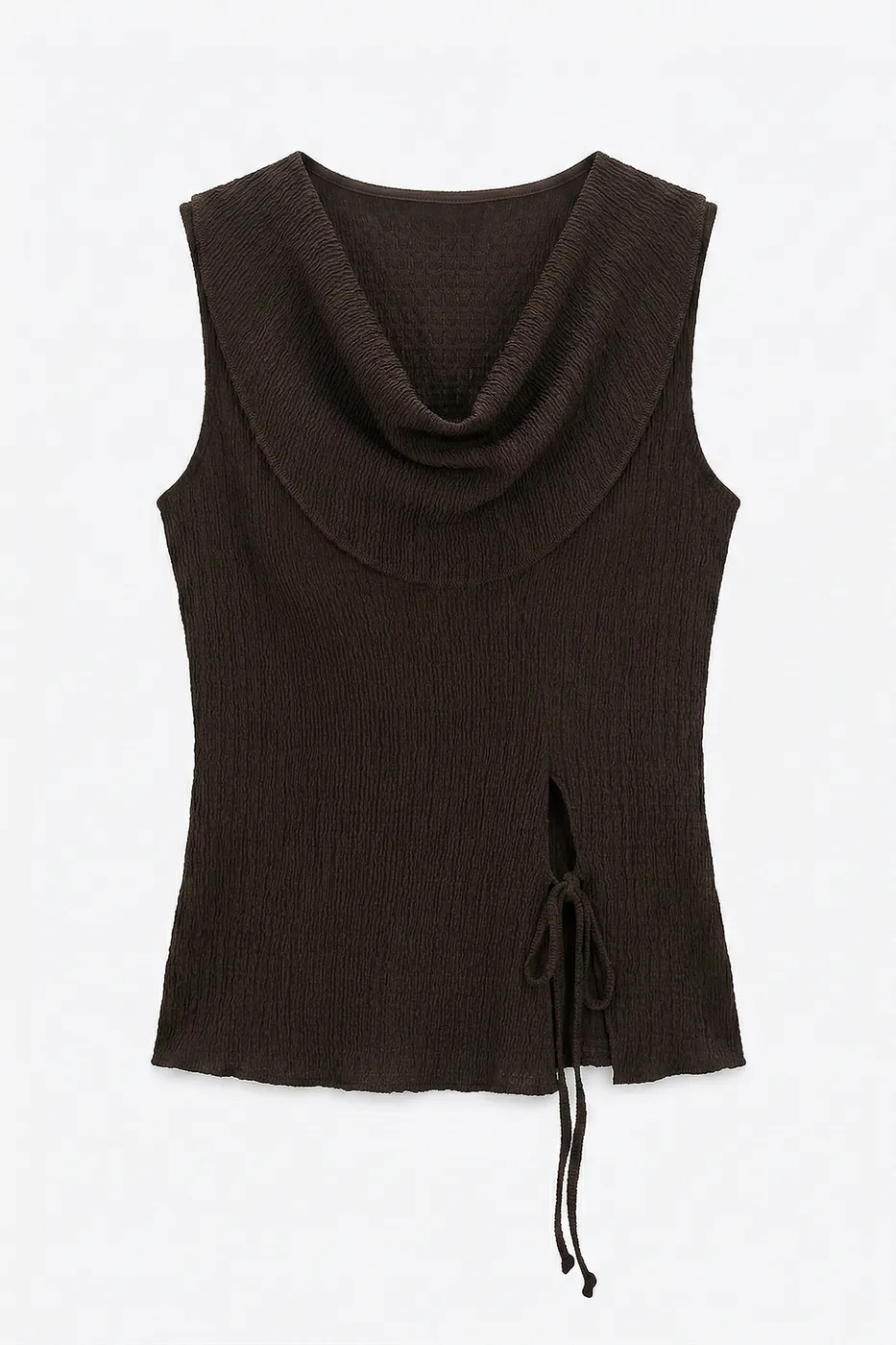 Bayan Kahverengi Degaje Yakalı Dokulu Bağlama Detaylı Bluz