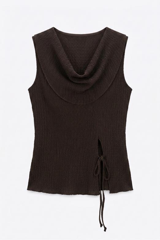 Bayan  Degaje Yakalı Dokulu Bağlama Detaylı Bluz