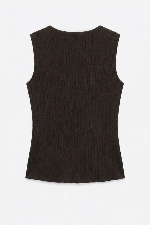 Bayan Kahverengi Degaje Yakalı Dokulu Bağlama Detaylı Bluz - BSL