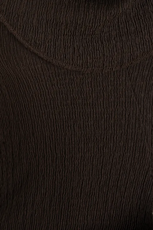 Bayan Kahverengi Degaje Yakalı Dokulu Bağlama Detaylı Bluz - BSL