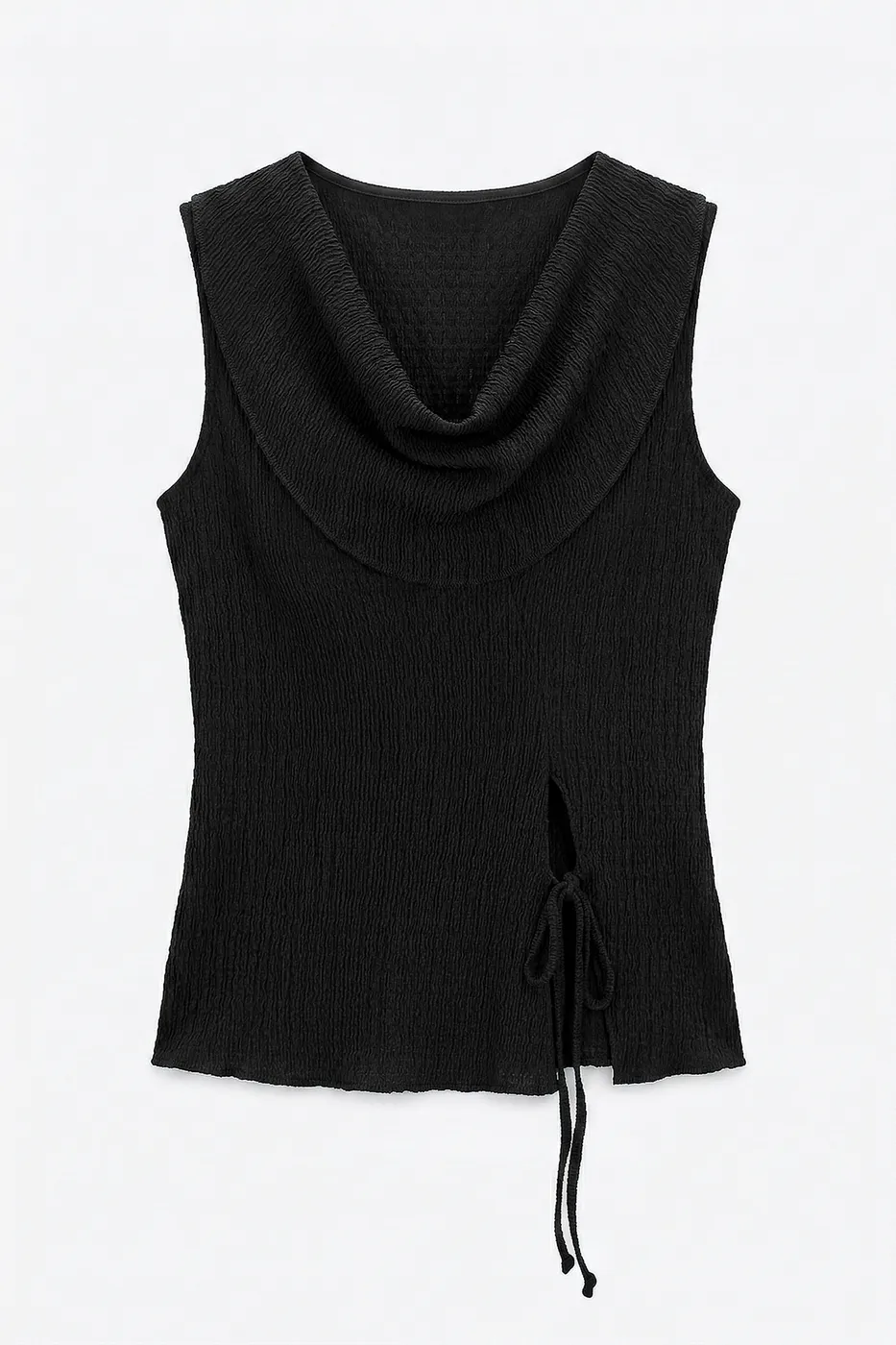 Bayan Siyah Degaje Yakalı Dokulu Bağlama Detaylı Bluz