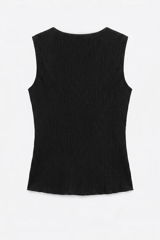 Bayan Siyah Degaje Yakalı Dokulu Bağlama Detaylı Bluz - BSL