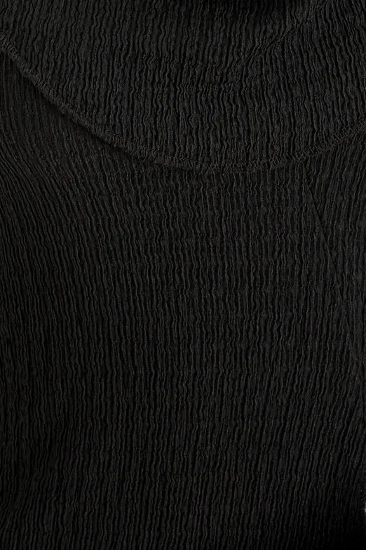 Bayan Siyah Degaje Yakalı Dokulu Bağlama Detaylı Bluz - BSL