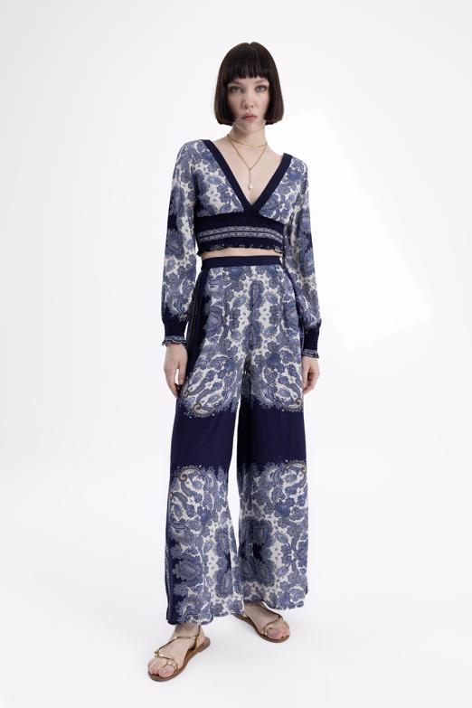 Bayan  Desenli Düz Kesim  Bol Pantolon