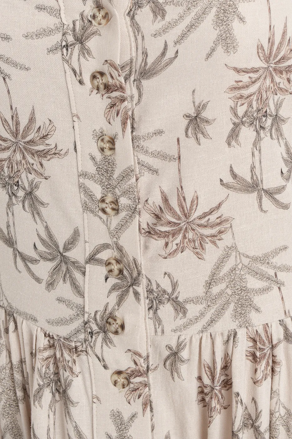 Bayan Bej Düğmeli  Askılı Keten Karışım  Midi  Elbise