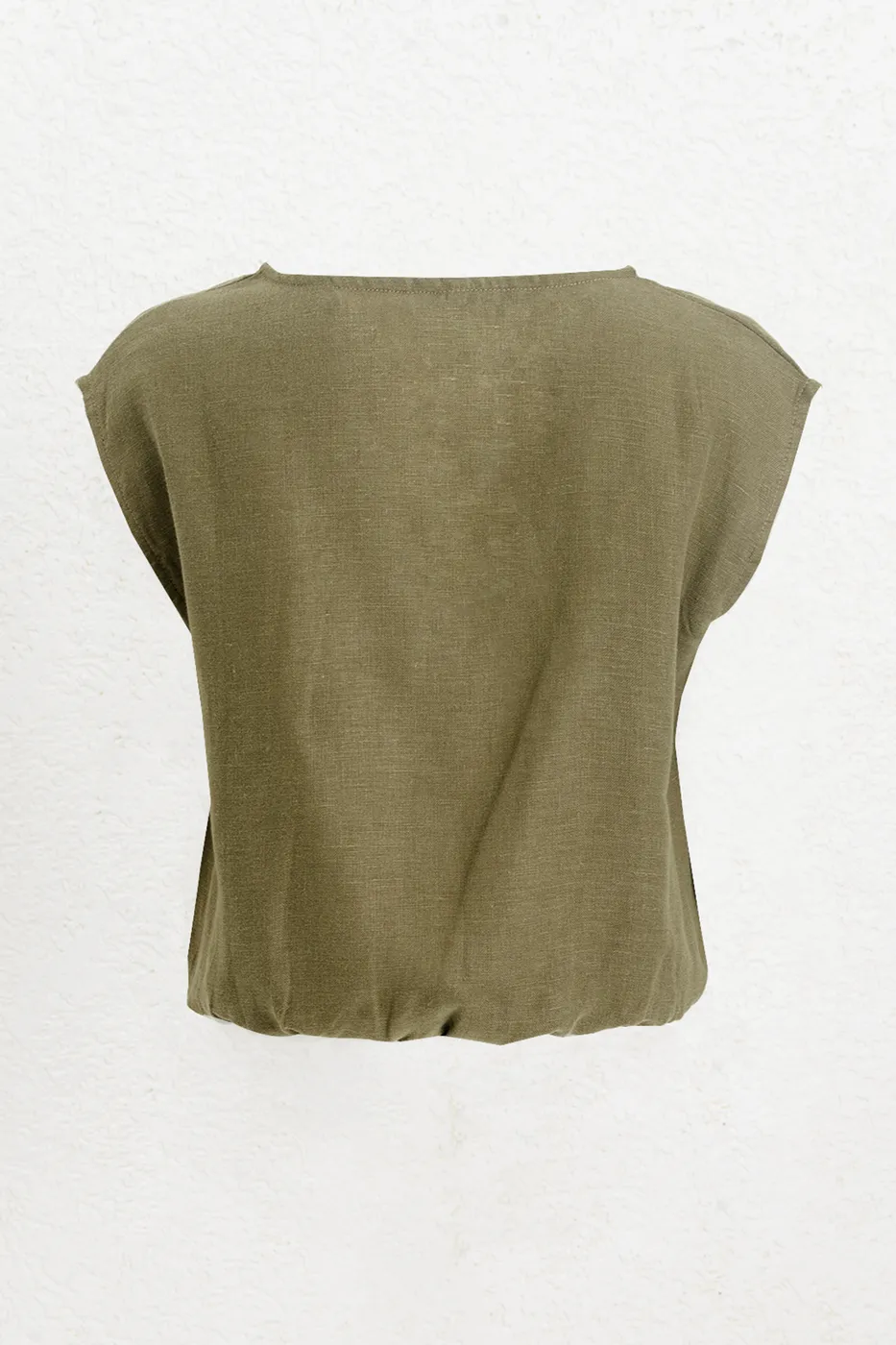Bayan Haki %100 Elastik Kenarlı Keten Bluz