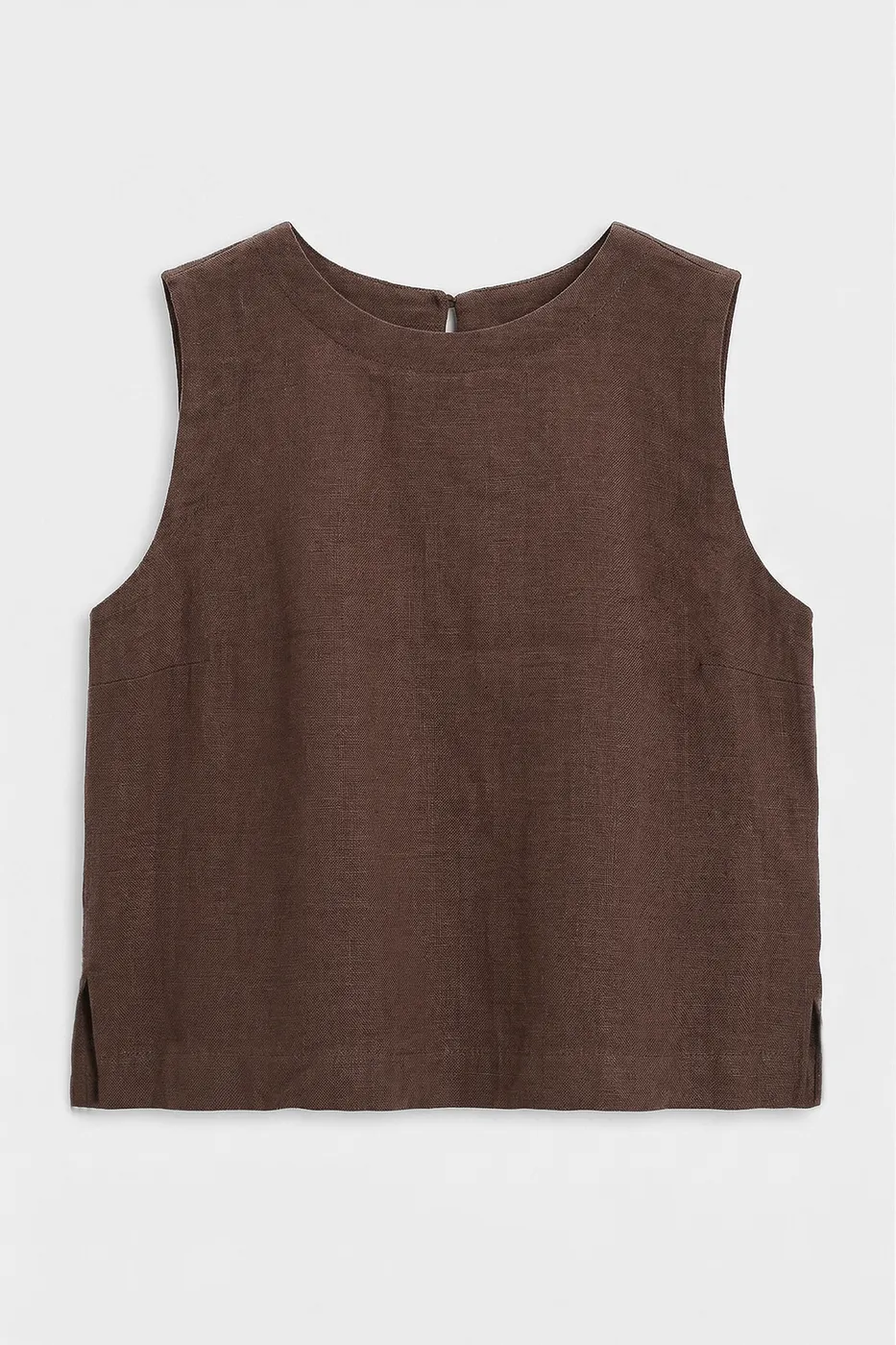 Bayan Kahverengi % 100 Keten Kolsuz Bluz