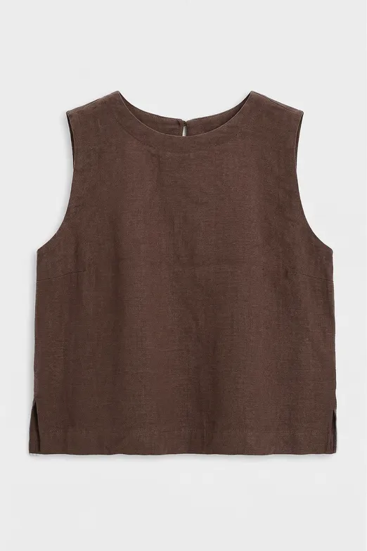 Bayan Kahverengi % 100 Keten Kolsuz Bluz - BSL