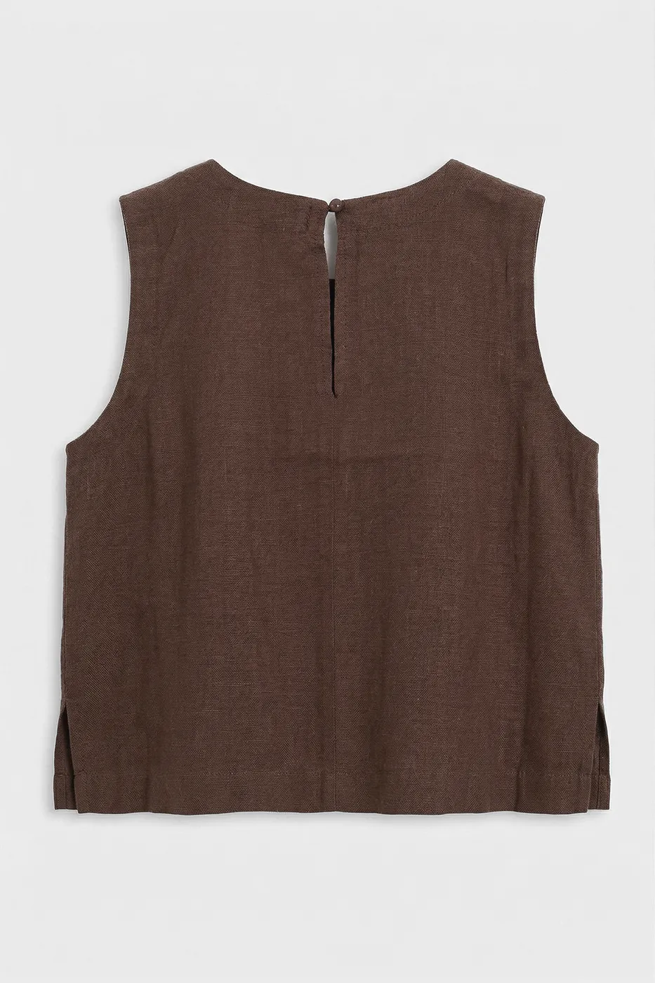 Bayan Kahverengi % 100 Keten Kolsuz Bluz