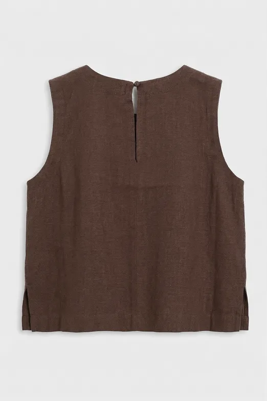 Bayan Kahverengi % 100 Keten Kolsuz Bluz - BSL