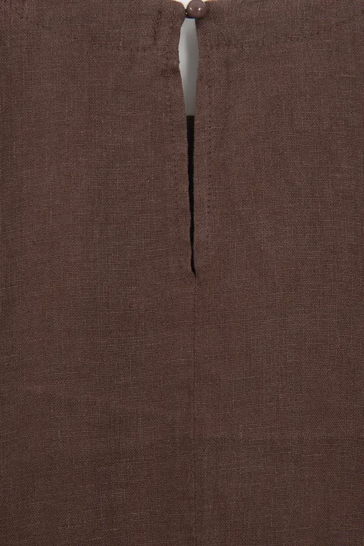 Bayan Kahverengi % 100 Keten Kolsuz Bluz - BSL