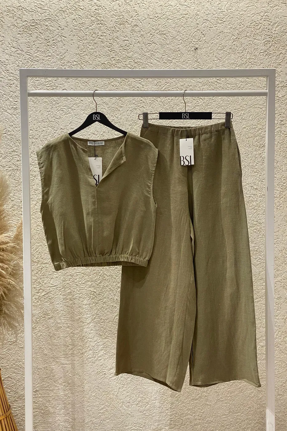 Bayan Haki Dökümlü %100 Keten Pantolon