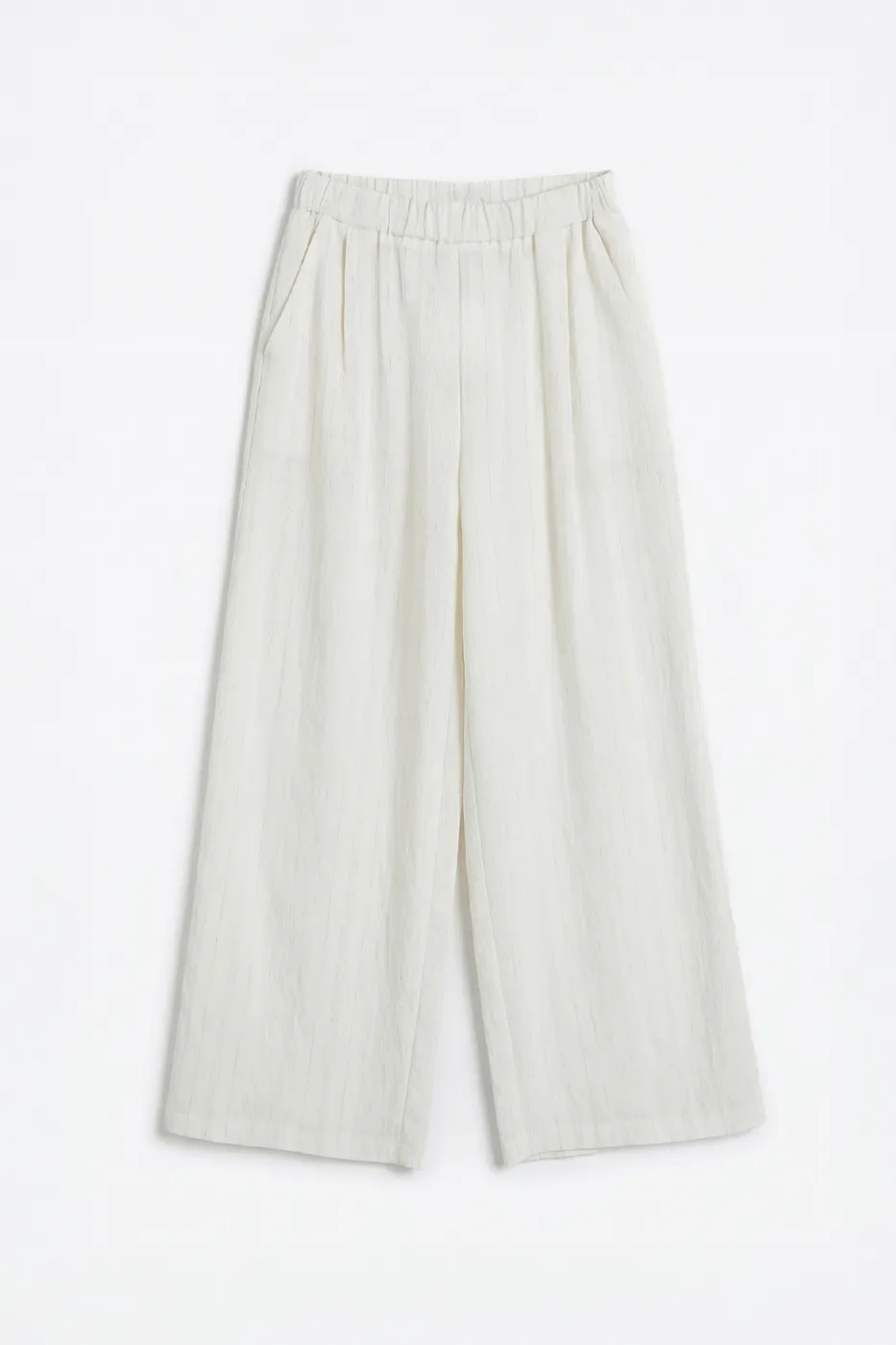 Bayan Ekru Keten Karışımlı Bol Pantolon