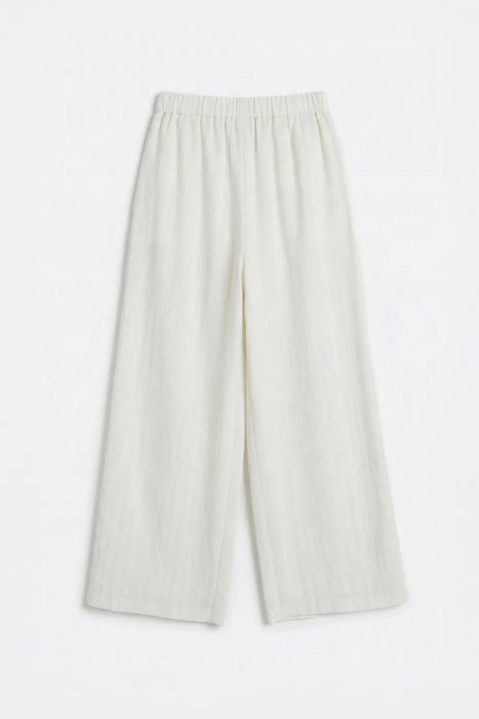 Bayan Ekru Keten Karışımlı Bol Pantolon