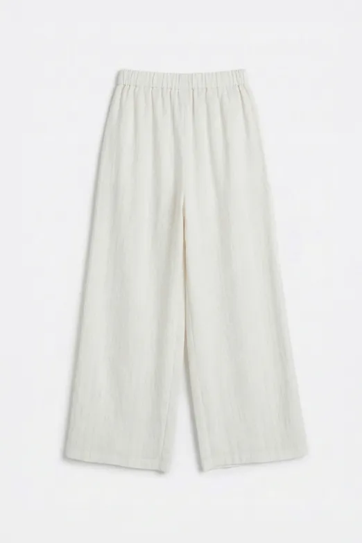 Bayan Ekru Keten Karışımlı Bol Pantolon - BSL