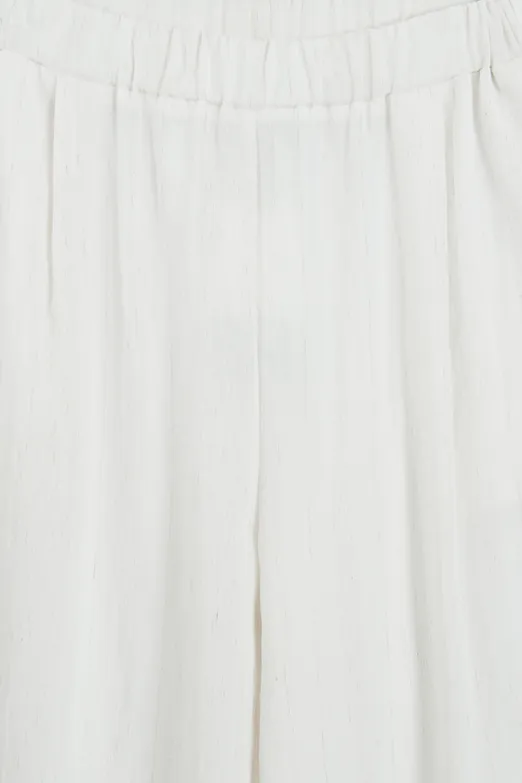 Bayan Ekru Keten Karışımlı Bol Pantolon - BSL