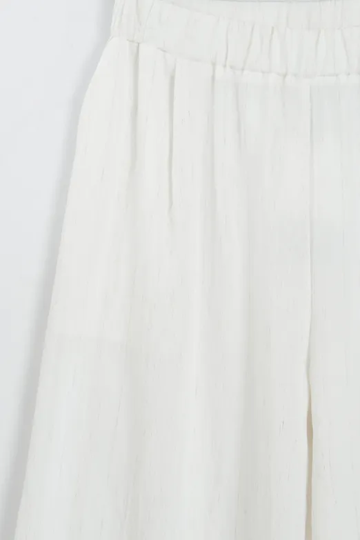 Bayan Ekru Keten Karışımlı Bol Pantolon - BSL