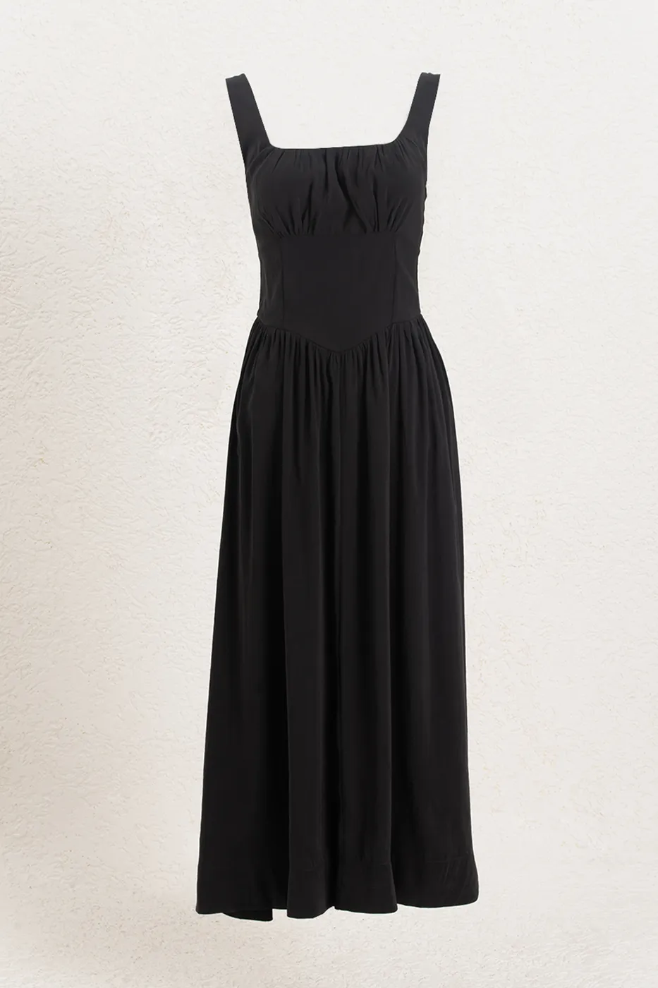 Bayan Antrasit Korsajlı Volanlı Midi Elbise