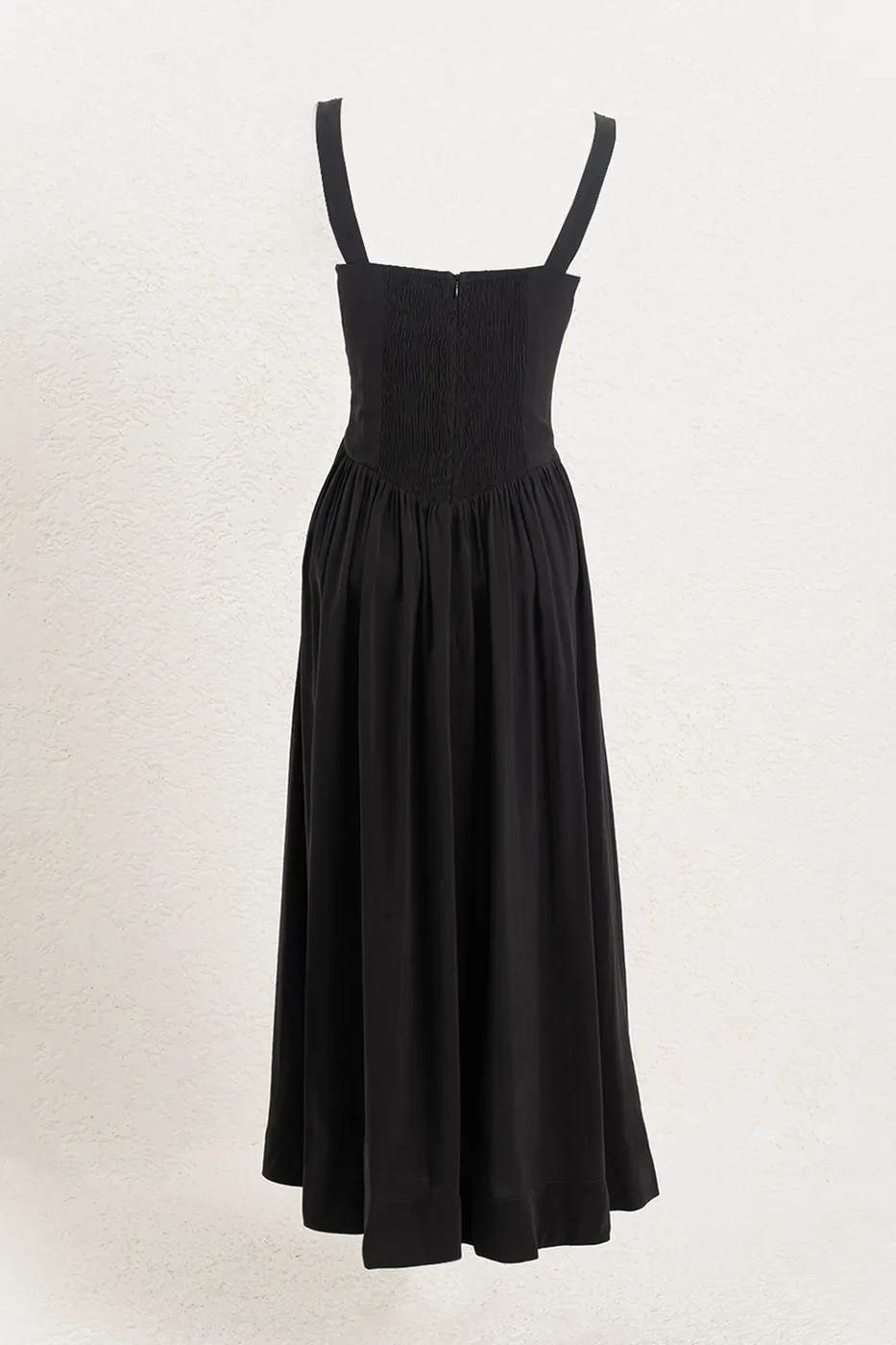 Bayan Antrasit Korsajlı Volanlı Midi Elbise