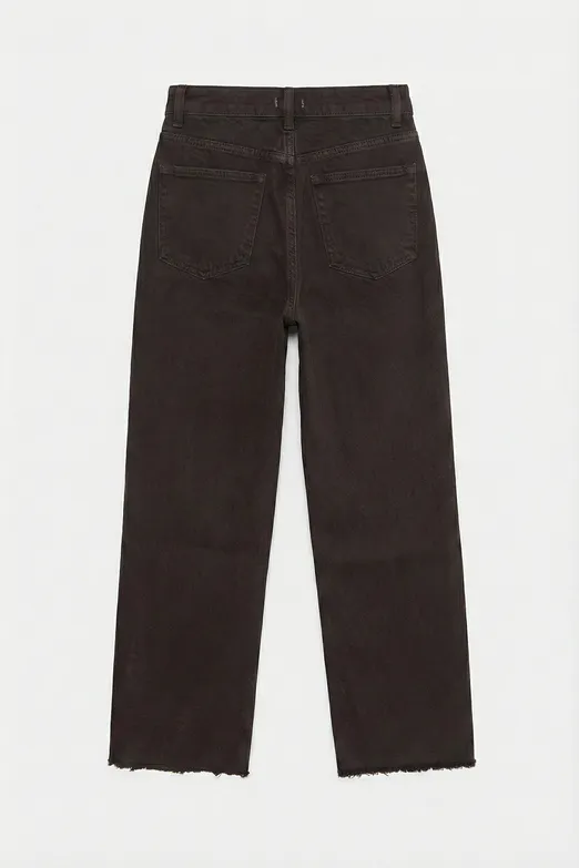 Bayan Kahverengi High Rise Denim Pantolon - BSL