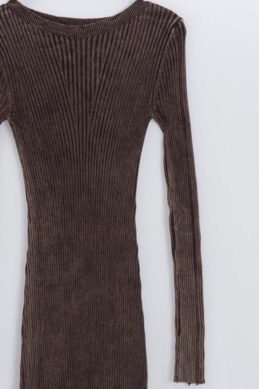 Yıpratmalı Triko Kalem Midi Elbise