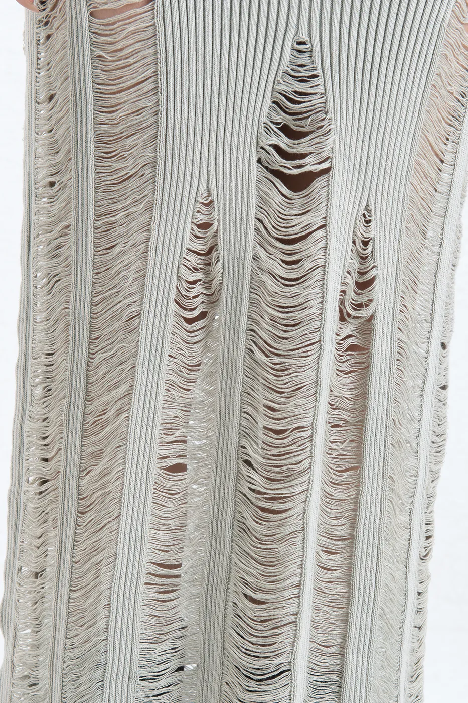 Bayan Taş Yıpratmalı Triko Kalem Midi Elbise